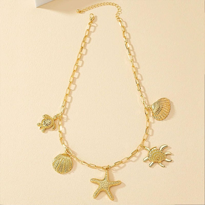 MIFYNN Gold Shell Starfish Necklace for Women Pearl Shell Necklace Layered Beaded Starfish Necklaces Summer Beach Surf Jewelry Gifts for Women - Image 4